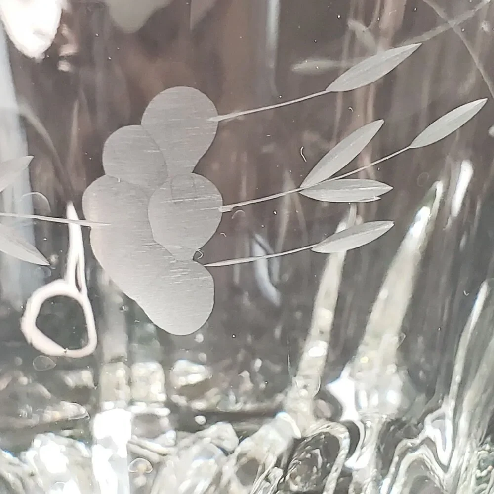 Vtg Ice Bucket Heritage By Princess House Etched Flower Pattern Elegant Barware